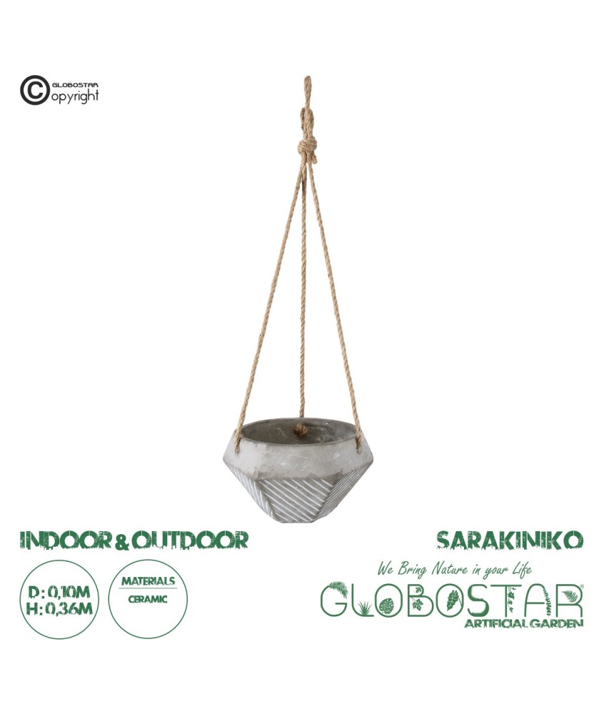 GloboStar® Artificial Garden SARAKINIKO 20490 Κρεμαστό Πήλινο Κεραμικό Κασπώ Γλάστρα - Flower Pot Γκρι Φ10cm x Υ36cm